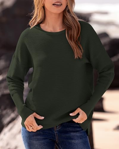 BTFBM Fall Sweaters for Women 2025 Casual Long Sleeve Sweater Striped Loose Fit Pullover Tops