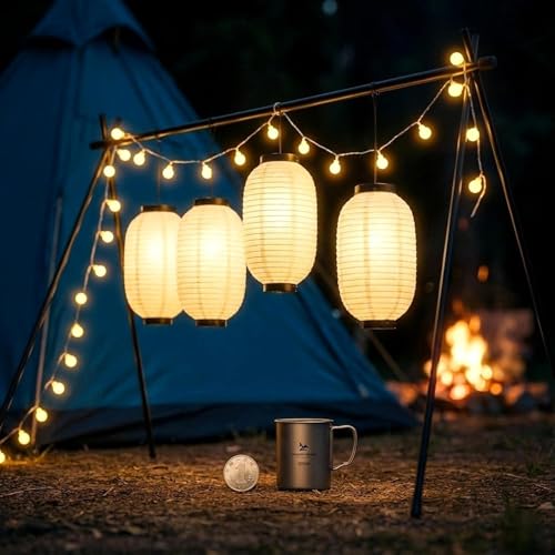 Image of LOGOFUN 4Pcs Japanese Style Hanging Lantern 8 Inch | Paper Material; Waterproof; For Sushi Bar Traditional Restaurant Indoor Outdoor Decoration; White