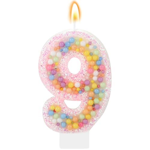 IDIJOLI Pastel Macaron 9th Birthday Candle Sweet Pink Number 9 Candle Cake Topper Cupcake Decorations for Girls and Women Party Decor Anniversary Celebrations Supplies