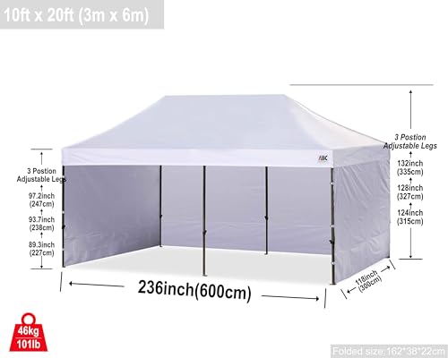 Image of ABCCANOPY Heavy Duty Easy Pop up Canopy Tent with Sidewalls 10x20, White