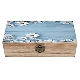 Caja de madera de madera azul claro con tapa con bisagras, cajas de joyería de madera hechas a mano, organizador, caja de recuerdo de madera personalizada para fotos, boda, joyería, caja decorativa