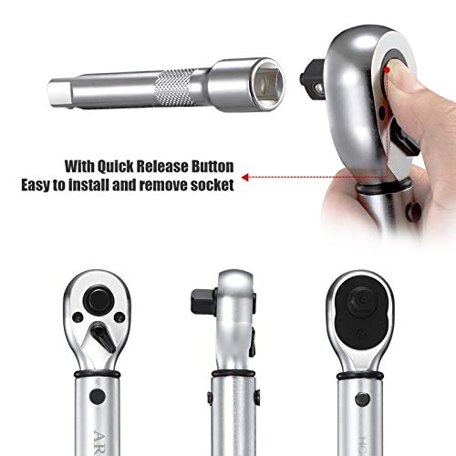 Arucmin 3/8-Inch Drive Click Torque Wrench Dual-Direction Adjustable Torque Wrench Set With Storage Case (10-45 Ft.-Lb./13.5-61 Nm)… #TOP3