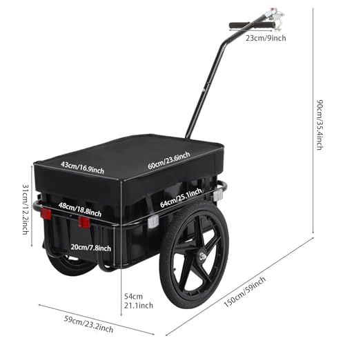 Remolque de carga para bicicleta 2 en 1, carrito convertible con caja extraíble y cubierta protectora, solución de transporte fácil para aventuras en ciclismo