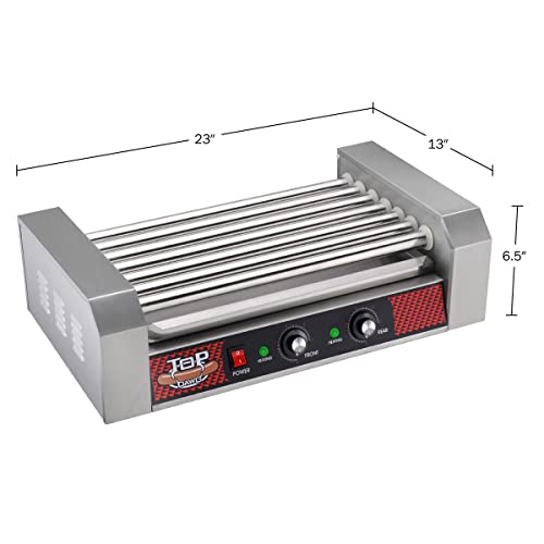 Image of Hot Dog Roller Machine - Stainless-Steel Cooker with 7 Non-Stick Rollers - Cooks 18 Hot Dogs - Concession Stand Supplies by Great Northern Popcorn
