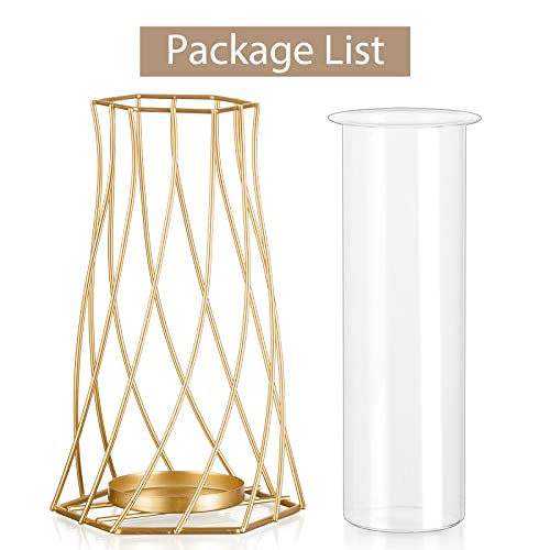 Sziqiqi Metalen Draad Glazen Vaas Voor Bloem, Moderne Gouden Bloemenvaas Voor Pampasgras Geometrische Tulpenvaas Voor Tafel Decoratieve Knopvaas Voor Woonkamer Eetkamer Slaapkamer Bruiloft Middelpunt - Afbeelding 8