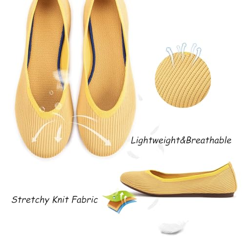 Image of Frank Mully Women's Ballet Flats Round Toe Walking Flats Slip On Work Shoes Knitted Flats Shoes for Woman Soft Lightweight