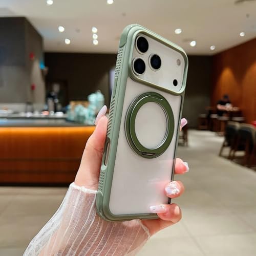 Étui magnétique iPhone 13 transparent vert antichoc avec anneau