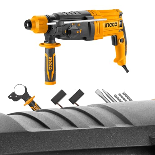 Image of INGCO Corded Rotary Hammer 950W, 2.5J, 1050RPM, 4IN1 Function, SDS Plus Chuck System, 28mm in Concrete, Electric Hammer Drill With 3Pcs Drills, 2Pcs Chisels, Packed by Carrying Case