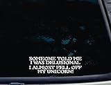 Someone told me I was Delusional I ALMOST FELL OFF MY UNICORN! -die cut vinyl decal for windows, cars, trucks, tool boxes, laptops, MacBook - virtually any hard, smooth surface