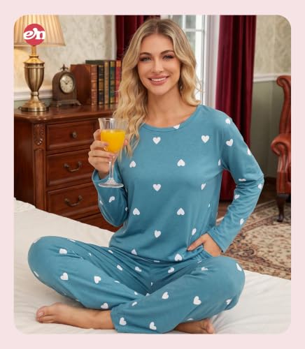 Image of ENJOYNIGHT Womens Pajama Set Cotton Pjs Long Sleeve Sleepwear with Pockets