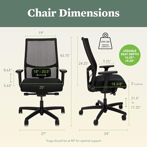 Image of Bundle of HON Ignition 2.0 Ergonomic Office Chair - Adjustable Tilt, Swivel Wheels, Comfortable for Long Hours + Carpet Chair Mat (36 inch x 48 inch)