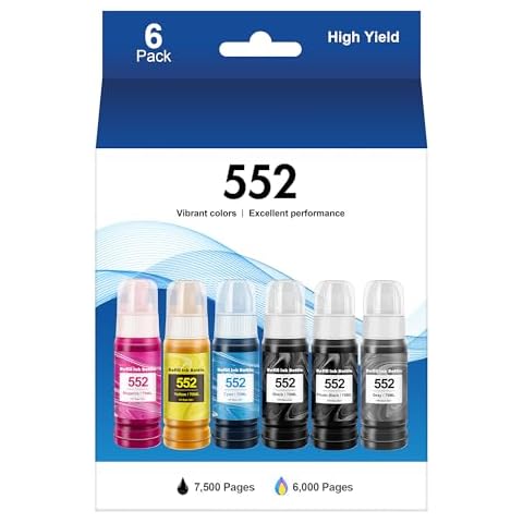 ecodot 552 Pigment Ink Refill Ink Bottle Replacement for Epson 552 Ink Used for EcoTank Photo ET-8500, ET-8550 Printer (1 Photo Black, 1 Black, 1 Cyan, 1 Magenta, 1 Yellow, 1 Grey, 6-Pack) Cover
