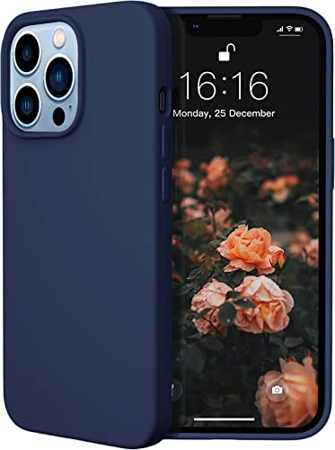 Image of Elzzi Microfiber Candy Case Compatible for iPhone 13 Pro 6.1 inch, Shockproof Slim Back Cover Liquid Silicone Case - Dark Navy Blue
