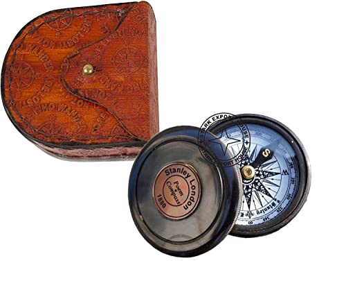 Brújula redonda de latón con reloj de sol 2 pulgadas miniatura 1