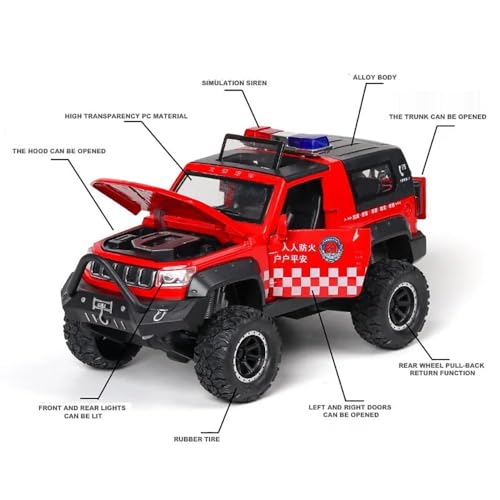 Image of 1:32 Scale Jeep Police Metal Pullback Diecast Car for Kids with Openable Doors, Sound, Light Effects Toy for Car Enthusiasts (Red)