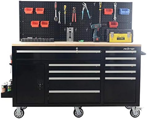 Frontier 62 in. 10-Drawer Tool Chest Cabinet with Pegboard Back Wall, Heavy Duty Mobile Workbench
