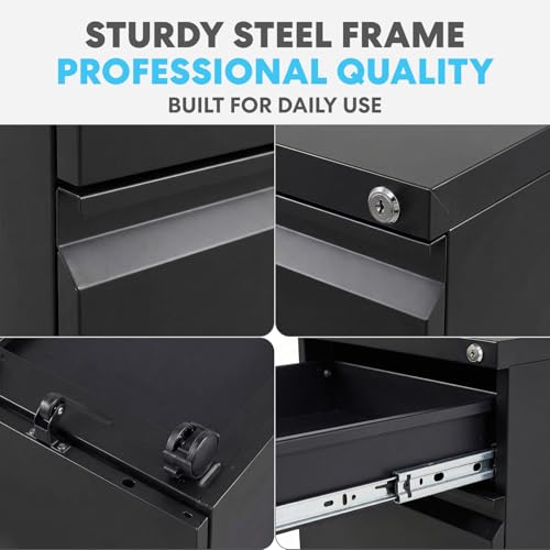 SIMPLI-Magic 3-Drawer Mobile File Cabinet with Lock - Under Desk Rolling Metal Filing Cabinet, Letter/Legal/A4, Fully Assembled, Home Office Organizer, Black by SIMPLI-MAGIC - Image 6
