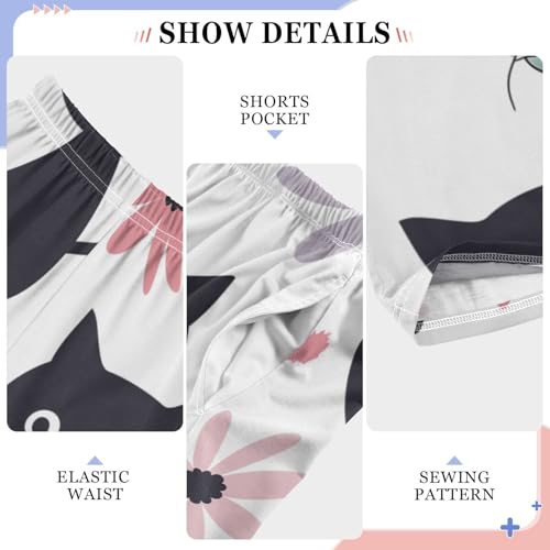 Cat Spring Flowers Boys Long Pants Soft Trousers Elastic Waist Kids Lounge Bottoms with Pockets S-XL4