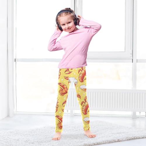 Boccsty Crawfish Lobster Beer Yellow Watercolor Girls Leggings Kids Yoga Pants Dance Active Tights 4T4