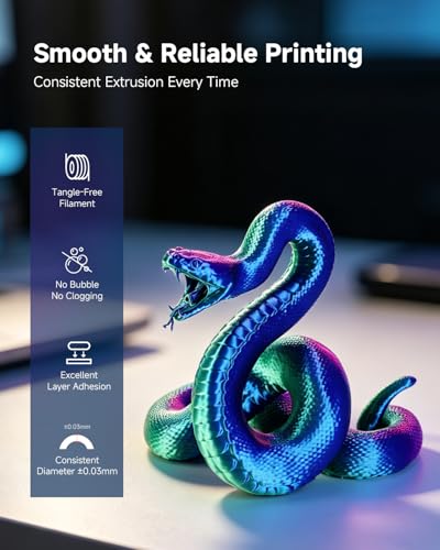Image of Silk Tri-Color PLA Filament 1.75mm, Coextruded 3D Printer Filament, Color Changing Rainbow Silk PLA, Ultra Glossy Multicolor Printing PLA, Tangle Free, ±0.03mm, 1KG Spool, Rose Red-Blue-Green