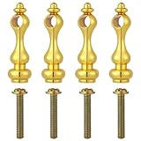 Baluue 4 Set Metal Spindles Furniture Connectors, Brass Gallery Rails for Shelves Hardware Post Caps Glass Railing Post End Cap Spindles for Glass Gallery Furniture Screw on