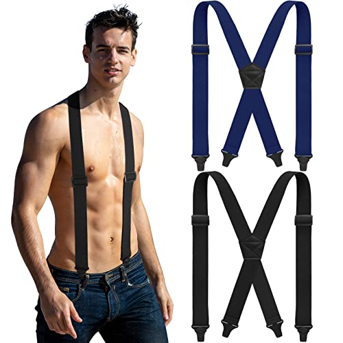 Janmercy 2 Pcs x Back Hidden Suspenders 1.5 Inch Work Suspenders for Men Shirt Pant Clothing