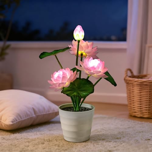 Image of Artificial Pink Lotus Flower Lamp Flower Night Light for Home Yoga Studio Meditation Decor, Gifts for Women Mom Grandma Girlfriend on Birthday Christmas Valentines Mothers Day
