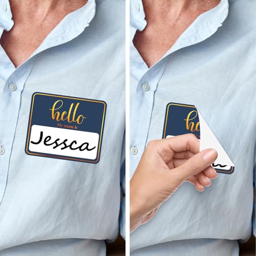 Image of 180 PCS Hello My Name is Name Tag, Gold Foil Name Tags Sticker, 2.5 x 3 Inch Large Name Labels, Blue Adhesive Name Tag Labels for Business, Party - Office, School, Home
