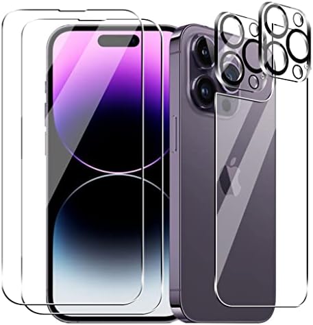 Suttkue for iPhone 14 Pro Back Screen Protector+Front Screen Protector with Camera Lens Protector,9H Hardness Anti-Scratch Tempered Glass,6.1inch,Case Friendly,Anti-Scratch (1+2+2 PACK)