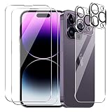 Suttkue for iPhone 14 Pro Back Screen Protector+Front Screen Protector with Camera Lens Protector,9H