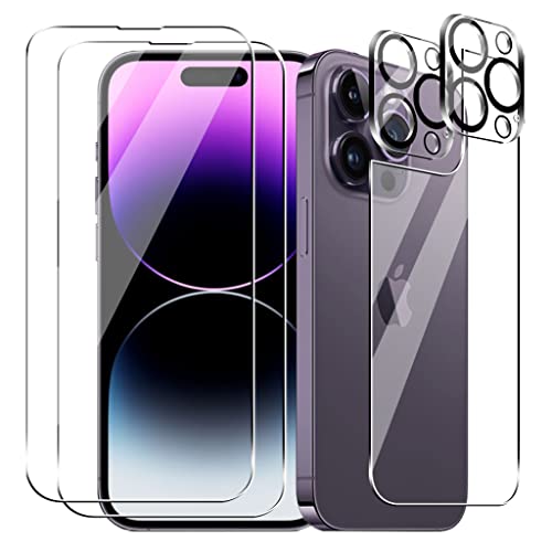 Suttkue For Iphone 14 Pro Back Screen Protector+Front Screen Protector With Camera Lens Protector,9H Hardness Anti-Scratch Tempered Glass,6.1Inch,Case Friendly,Anti-Scratch (1+2+2 Pack) #TOP1