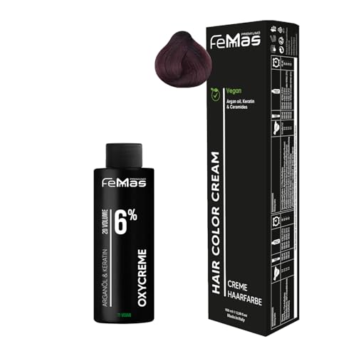 Femmas Haarfarbe Set Hellbraun Mahagoni Rot 5.56 I Hair Color Cream 100ml + Oxycreme 100ml 6% I Permanente Haar-Coloration + Entwickler I Schonend & langanhaltend I Salon-Haarfarbe für Zuhause