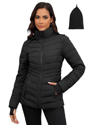 ANOTHER CHOICE Womens Packable Puffer Jacket, Lightweight Puffer Coat with Hood Winter Puffy Jacket for Women
