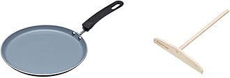 MasterClass KitchenCraft Ceramic Non Stick Induction-Safe Crêpe and Pancake Pan, 24 cm & Wooden Pancake/Crêpe Spreader