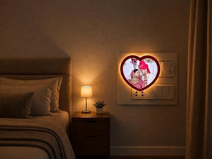 Image of EVOTECH Customized Night Lamp, Photo Lamp | Custom LED Lamp with Photo, 4 x 4 Inch | Plug-in AC Power | Personalized Gift for Birthday, Anniversary, Couple, Home Decor, Dim Light (Red Heart)