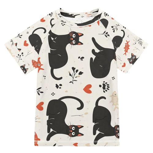Boys Short Sleeve T-Shirts Cat Fish Cartoon Rashguard Kids Swim Shirts Sun UPF 50+ Multicoloured