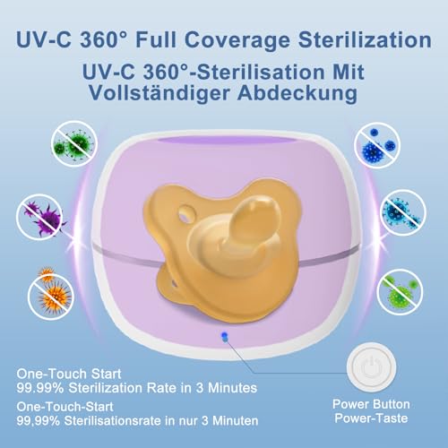 MOMMED Esterilizador UV para Chupetes Mejorado, Esterilizador Portátil para Chupetes, Esterilización al 99,99% en 3 Minutos, 270 Minutos de Autonomía, Desinfectante para Chupetes de Bebé para Llevar - imagen 3