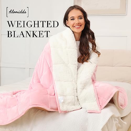 Image of Alomidds Weighted Blanket Twin Size 20lbs 48x72 inches, Sherpa Weighted Blankets for Adults,Fluffy Warm Sherpa & Cozy Soft Flannel Snuggle Thick Heavy Blanket Great for Calming and Relaxing, Pink