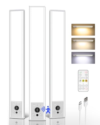 EZVALO Under Cabinet Kitchen Lights, Motion Sensor Lights Indoor, 3-Pack 3300mAh 30.5cm Magnetic Lights with Dimmable & 3 Color Temps, Magnetic Stick Lights for Shelf Stairs Wardrobe Closet