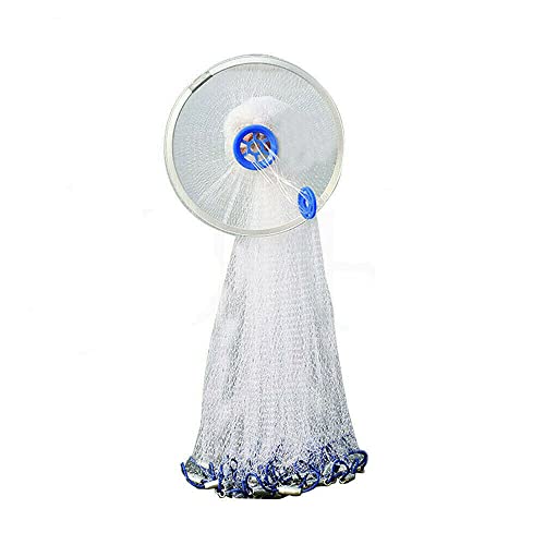 Fishing Cast Net with Aluminum Flying Disc for Bait Trap Fish Saltwater & Freshwater Casting Nets, Quick Throw Mesh Nylon Drawstring Chain Bottom Spread (3M/10FT)