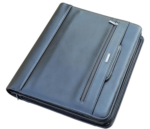 Men's Leather Briefcase with Laptop Compartment and Padfolio