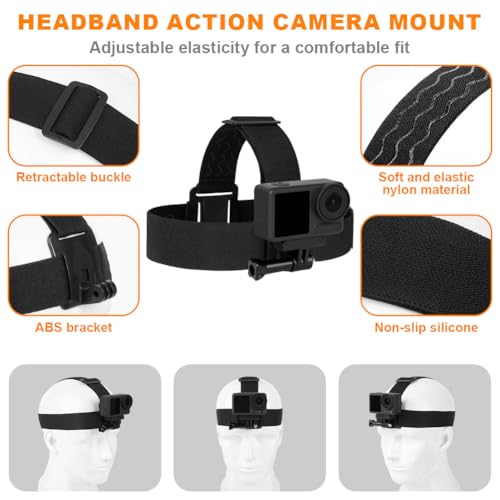 Adiwo Set de Accesorios Action Cámara, Arnés de Pecho Ajustable,Correa de Cabeza, para GoPro y Cámaras de Acción, Ligero y Cómodo, Rendimiento Elástica Correa Ajustable, Cámara de Acción Accesorios - imagen 5
