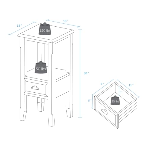 2-Tier 13" W x 30" Tall Narrow Side Table with Drawer - Natural by Casual Home - Image 6