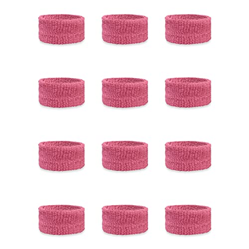 Couver Kids 1-Inch Slim Sweatbands 12 Pieces Bulk Pack - Pink Cotton Terry Cloth Wristband for School, Church, YMCA Activities or evens