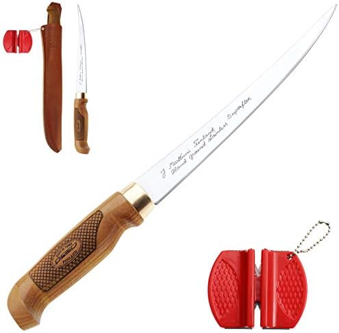 Marttiini Classic Superflex Filetier-Messer 30,6cm + Geschenkverpackung + RTX Messer-Schärfer/Filleting Knife & Sharpener Combo, extrem scharf & flexibel, für Fisch & Fleisch