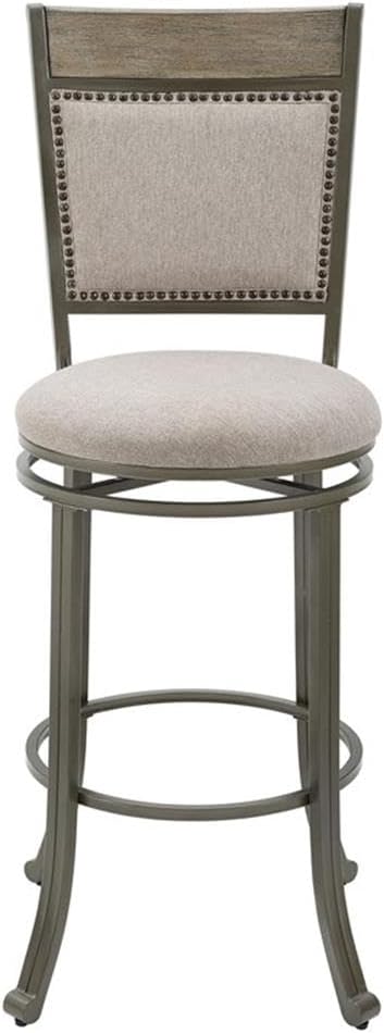 Pemberly Row Upholstered Bar Stool with Metal Base in Pewter - Set of 2