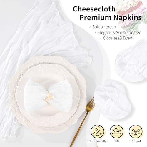 36 Pack White Cheesecloth Napkins 20"x20" Boho Gauze Napkins Set of 12 Wrinkled Cheese Cloth Napkins Washable Dinner Table Napkin for Wedding Party Baby Shower Birthday Decor by Showgeous - Used condition - Image 3