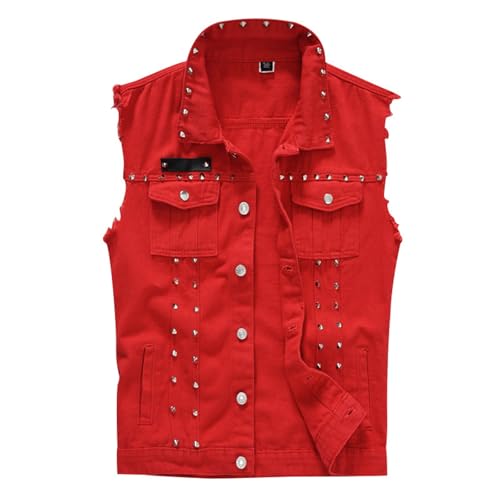Mens Casual Sleeveless Denim Vest Button Down Vintage Ripped Jean Vest Classic Slim Fit Retro Lapel Jacket Streetwear