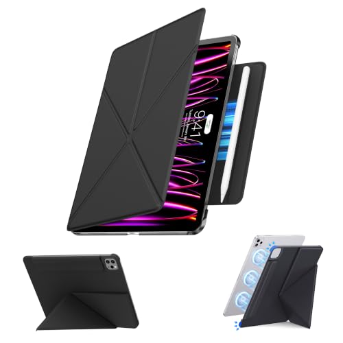 Image of for iPad Pro 11 Inch Case 2022 /2021 /2020, Magnetic Slim Foldable Multi-Angle Folio Case with PU Leather, Auto Wake /Sleep & Hidden Pencil Holder (Black, iPad Pro 11 in 2020 /2021 /2022)
