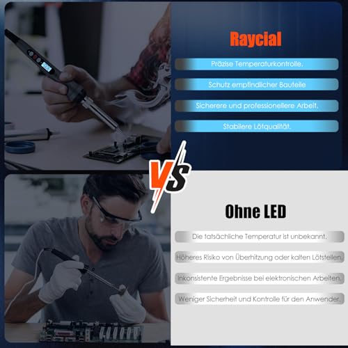 Lötkolben Set LCD Display Profi Lötkolben 60W Lötset Elektronik, Temperatur Einstellbar 180-500℃, 21 in 1 Lötset mit Digitalmultimeter, 5 Lötspitzen, Lötkolbenständer, Lötzinn, Entlötpumpe, Pinzette